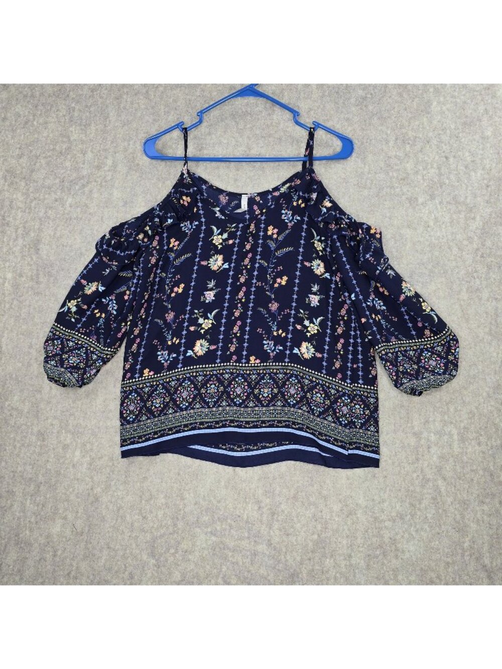 Chocolate Womens Cold Shoulder Floral Navy Blouse Size Unknown Lightweight
